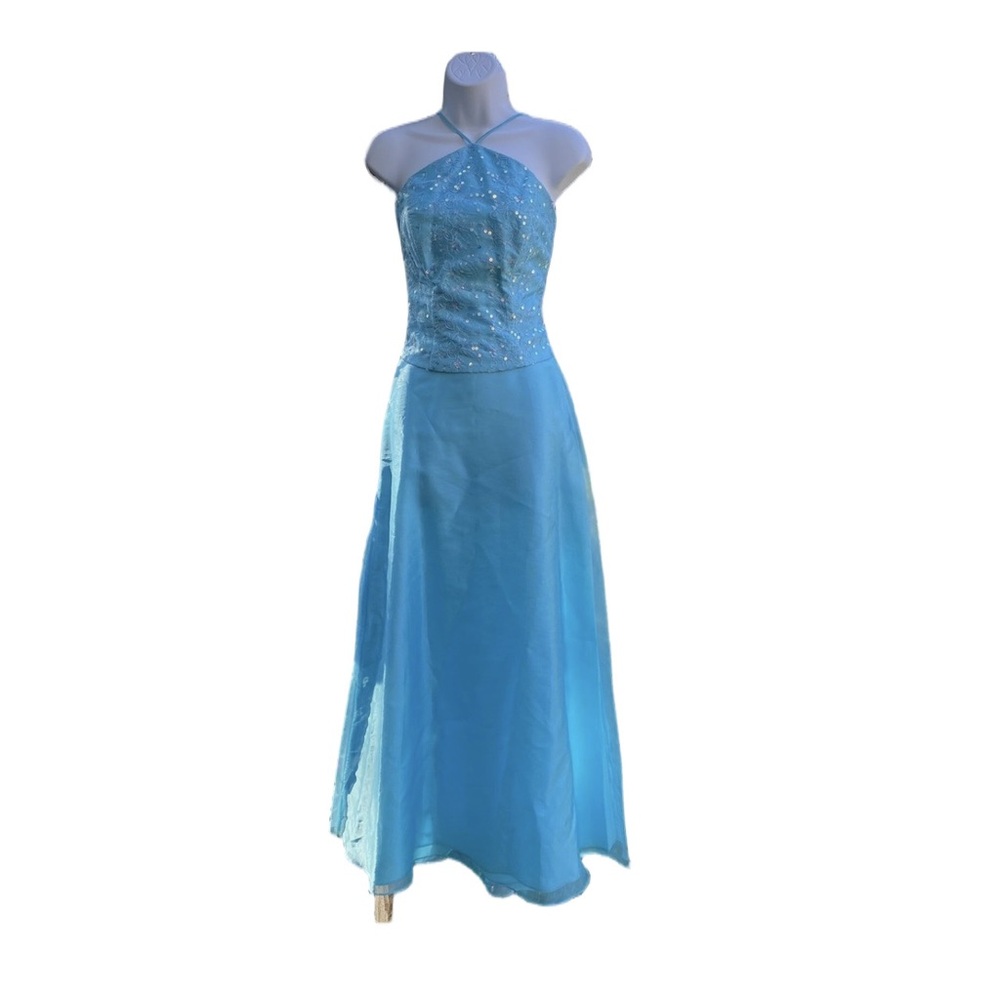 Vintage Blondie Nites Elegant Blue Halter Dress sz 9/10 - Picture 1 of 6